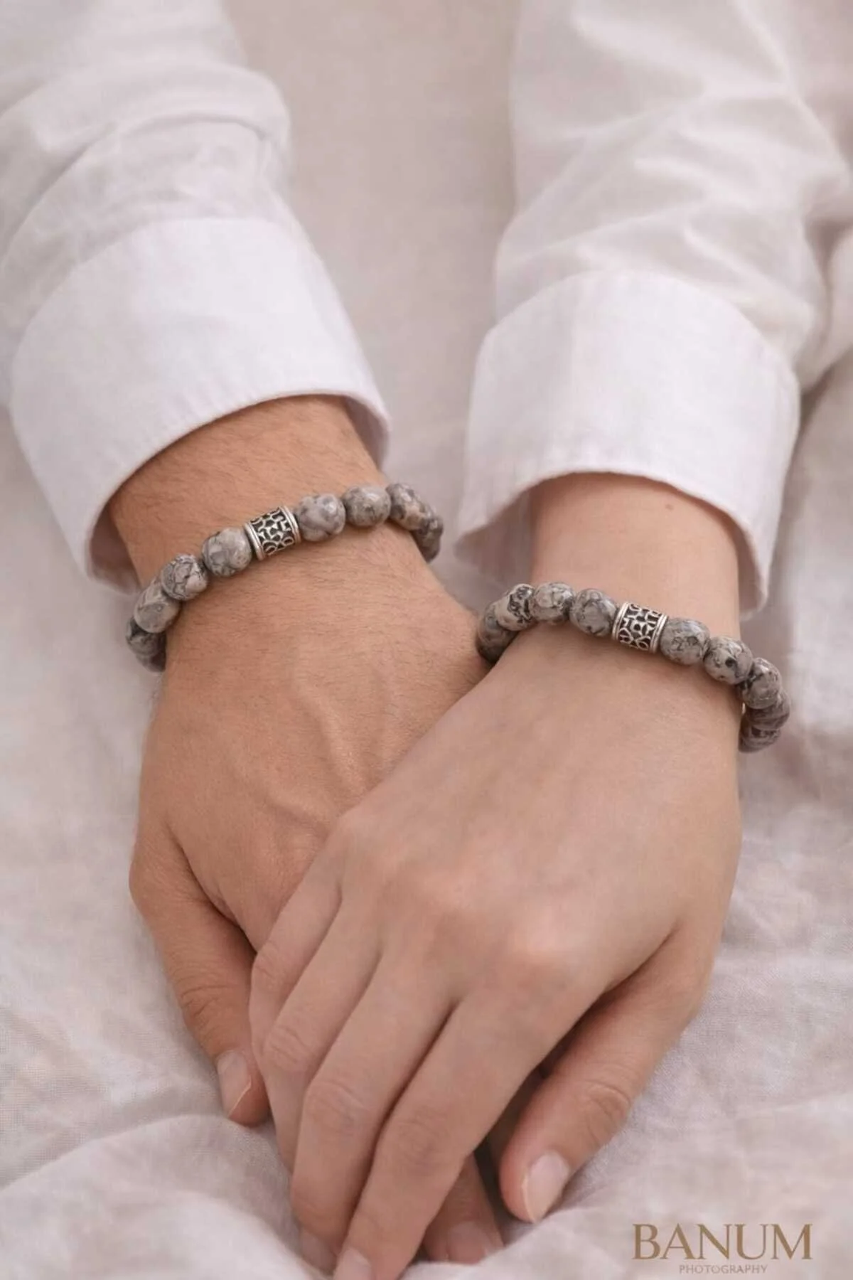 Banum Luxury Doğal Jasper Taşlı El İşi Tasarım Unisex Bileklik Gri