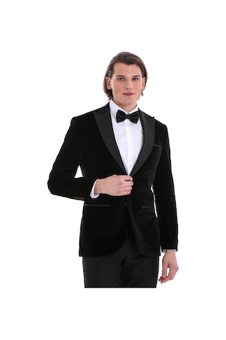 Hatemoğlu Siyah Slim Fit Düz Sivri Yaka Kadife Klasik Damatlık Siyah