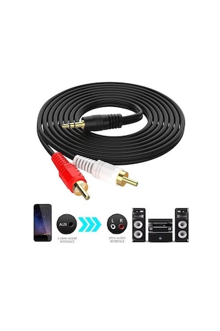 3 Metre - 3.5mm Stereo Aux Erkek To 2 Rca Ses Hoparlör Kablosu