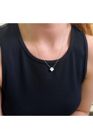 Stela Opal Yonca Gümüş Kolye Beyaz