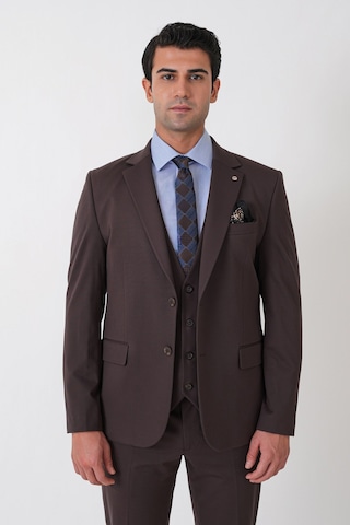 Efor Slim Fit Esnek Pamuklu Dokulu Kahverengi Yelekli Takım Elbise Tk 959