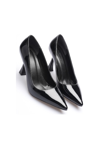 Esatsani Siyah Rugan Sivri Burun Trax Stiletto 9 Cm Topuk Kadın Ayakkabı Siyah Rugan
