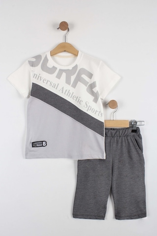 Erkek Çocuk Atletik Baskılı Şortlu Takım-6291-Beyaz