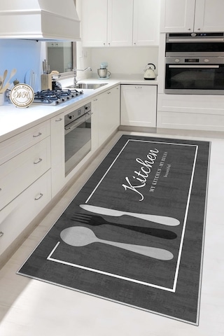 West Home Makinede Yıkanabilir Kaymaz Taban Leke Tutmaz Gri Mutfak Halısı Mutfak Yolluk Ve Balkon Halısı Wh 599 Greym