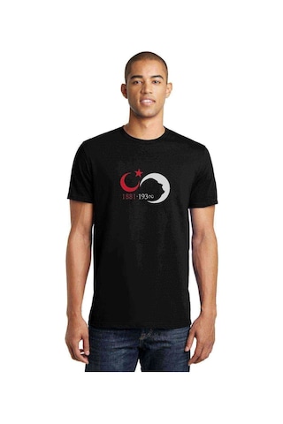 10 Kasım Silüet Turk Bayrağı Baskılı Siyah Erkek Tshirt