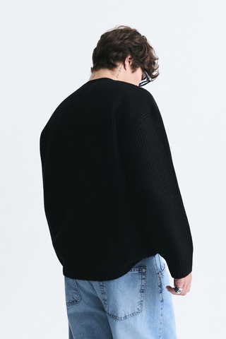 Vamos Oversize Fitilli Triko Kazak Siyah