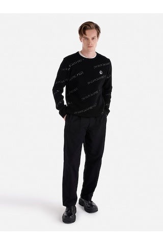 Colins Regular Fit Bisiklet Yaka Baskılı Siyah Erkek Kazak Cl1066270 Siyah