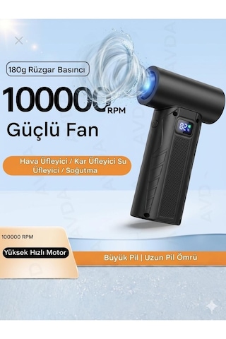 Mini Jet Fan Açık Hava Spor Kampı Için Güçlü Fan Şarj Edilebilir Siyah