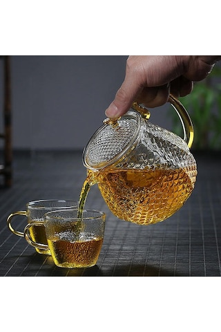 Yüksek Borosilikat Cam Çaydanlık Ev Yüksek Sıcaklık Direnci Çekiç Desen Demlik Kung Fu Çay Seti Filtre Kabarcık Çaydanlık Çaydanlıklar Altın - Beyaz