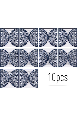 Kosona 10'lu Mavi Perl Kağıt Davetiye Seti - Evlilik, Doğum Günü, Toplantı İçin - Gövde + İç Kart - Güzellikli Çiçek Desenli