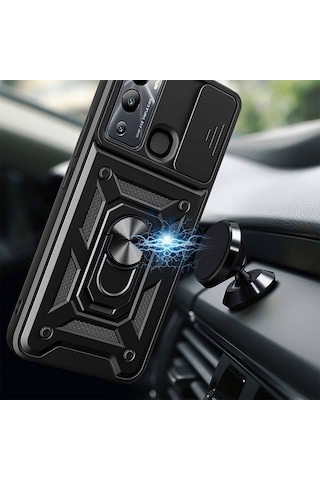 İnfinix Hot 20i İle Uyumlu Kılıf Magnetik Standlı Kamera Korumalı Sürgülü Kapak
