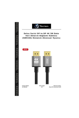 Delux Serisi Dp To Dp 4k 3m Data Veri Aktarım Bağlantı Kablosu Gb018a Donanım Aksesuar Oyuncu