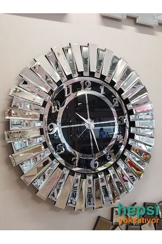 Güneş Argent Black Gümüş Siyah 85 Cm Dekoratif Aynalı Duvar Saati