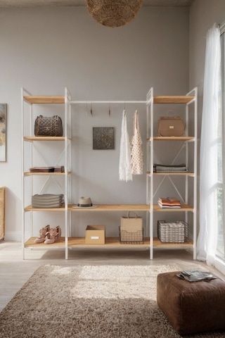 Nilamu Atlantik Çam Elbise Dolabı Metal Gövdeli Açık Askılık & Organizer Dolap 175 170 34 Cm Atlantik Çam