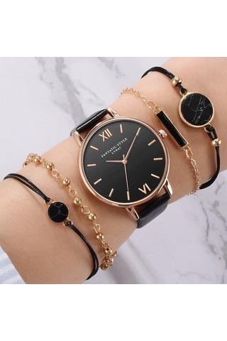 Xindoker Kadınlar İçin Siyah Klasik Kol Saati + Bilezik Seti - Modern Tasarım, Dayanıklı Pu Kayış, Kol Saati Takımı Diğer