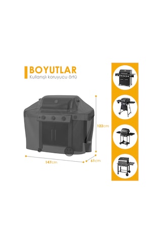 Haegs Bbq Mangal Örtüsü, Barbekü Grill Brandası, Su Geçirmez, Mangal Koruma Örtüsü - 147-61-122 Cm