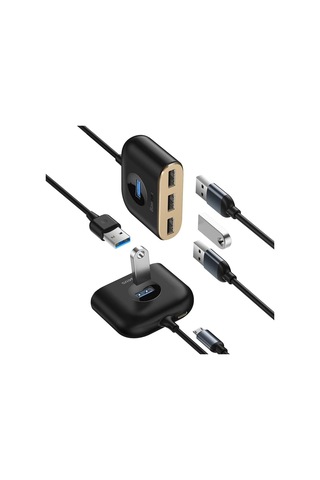 Lexroo Square Round 4in1 Usb Hub Adaptör Usb3.0 To Usb3.0 1+usb2.0 3 1m, Siyah