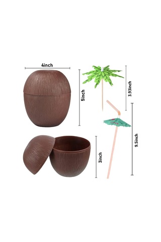 Hindistan Cevizi Hawaii Luau Aloha Pipetli İçecek Kabı Bardak 10x13 Cm 1 Adet Kahverengi