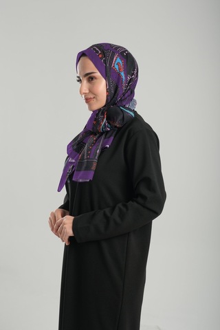 Giverny Mürdüm Desenli Şal Kesik Elyaf Pamuksu Etnik Dijital Baskılı 202124 07 MÜRDÜM