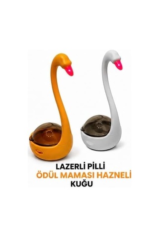 Lazerli Mama Hazneli İnteraktif Kedi Oyuncağı, Ödül Mamalı Kuğu Tasarım, Pilli Hareketli Lazer Oyuncak, Zihinsel Uyarım Ve Egzersiz İçin Kedi Aktivite Oyuncağı, Piller Dahil Beyaz