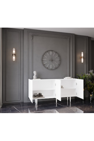 Enwood Capella Beyaz Mdf 4 Kapaklı Raflı 140 Lık Konsol