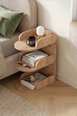 Reyo Falez Komodin Modern Ahşap 3 Katlı Raflı Yan Sehpa Çok Amaçlı Organizer Kitaplık Naturel Natural