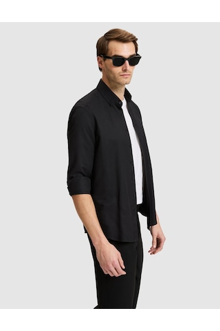 Pierre Cardin Siyah Slim Fit Dokulu Uzun Kollu Gömlek 50333820-vr046