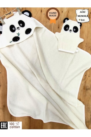 %100 Pamuklu & Başlıklı Bebek Banyo Havlusu - Panda Nakışlı & Keseli Havlu Seti - Yumuşak & Su Emici 0 - 4 Yaş