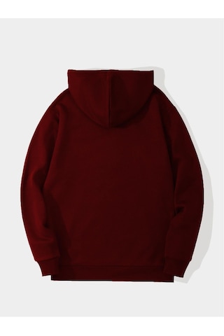 Unisex Colorful Hair Baskılı Kapüşonlu İçi Yumuşak Polarlı Oversize Sweatshirt - Bordo Bordo