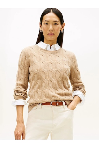 Tommy Hilfiger Soft Wool Cable C-nk Ls Swt Kadın Bej Kazak - Ww0ww43586 Bej