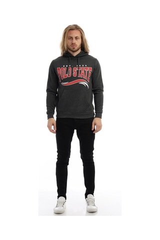 Polostate Erkek Polo State Baskılı Kapüşonlu 3 İplik Şardonlu Sweatshirt Antrasit