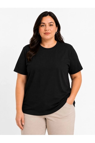 Novalisse Kadın Battal Big Size Basic Tişört Bisiklet Yaka Rahat Kalıp T-shirt - Siyah Çoklu Renk