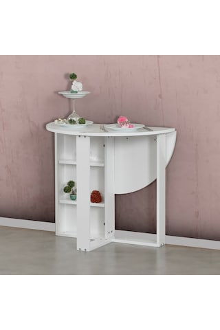 Pasifichome Middle Beyaz Açılır Kapanır Mutfak Masası / Yuvarlak Yemek Masası