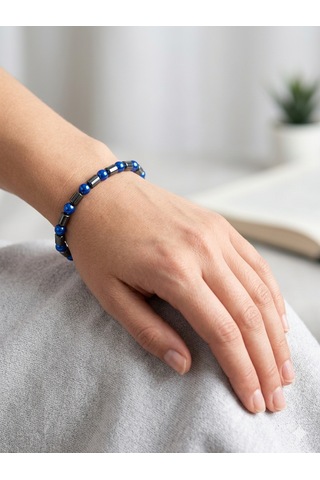 6 Mm Ve Boru Hematit Doğaltaş Bileklik Unisex Açık Mavi