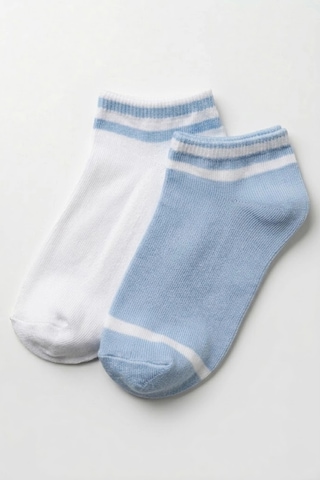 Cocole Socks Erkek Çocuk Patik Çorabı 2 Li Set Pamuklu Beyaz & Mavi Çizgi Detaylı Çok Renkli