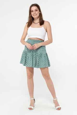 Haki Beyaz Puantiye Şort Etek Beyaz