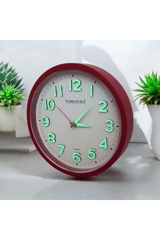 Fosforlu 3d Kabartma Rakam Mini Küçük Duvar Saati 22 Cm Kırmızı