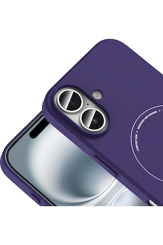 iPhone Uyumlu 16 Kılıf M-safe Şarj Özellikli Kamera Korumalı Ata Elio Sert Pc Kapak - Derin Mor Çok Renkli