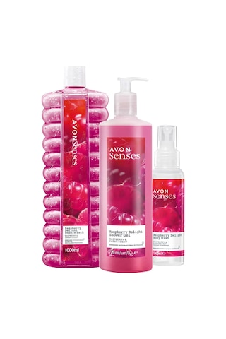 Avon Senses Ahududu & Frenk Üzümü Duş Jeli 720 ML + Banyo Köpüğü 1 L + Vücut Spreyi 100 ML