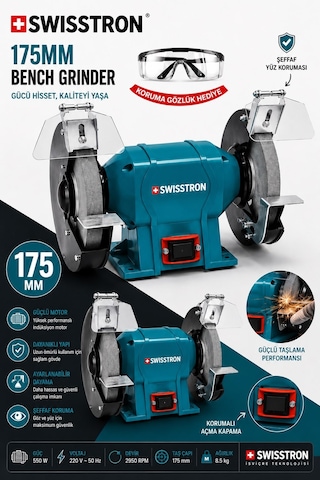 Swisstron SWSBNC180 550W Tezgah Taşlama Motoru 175 MM