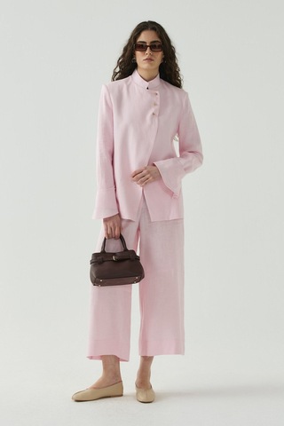 Molene Pembe Seyyar Manşet Detaylı Keten Blazer