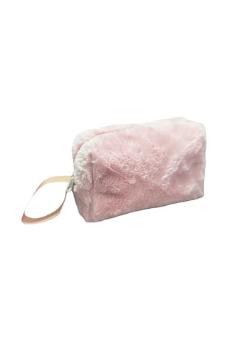 Chic Clutch Seyahat Makyaj Organizeri Kozmetik Çantası Tüy Peluş - 250 Açık Pembe