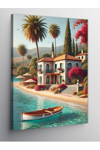 Kanvas Tablo Akdeniz Kıyısı Evi 100cmx140cm