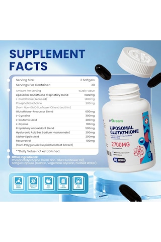 İngreens Liposomal Glutathione Phosphatidylcholine Glycine Resveratrol 2700 Mg 60 Softgels Aromasız
