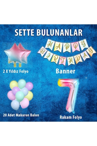 Gökkuşağı Konsepti 7 Yaş Doğum Günü Parti Kutlama Seti Rakam Ve