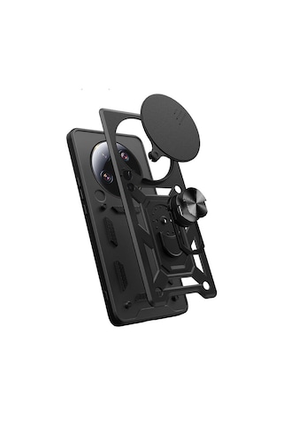 Xiaomi Mi 13 Ultra Kılıf Standlı Yüzüklü Kamera Sürgülü Kapak