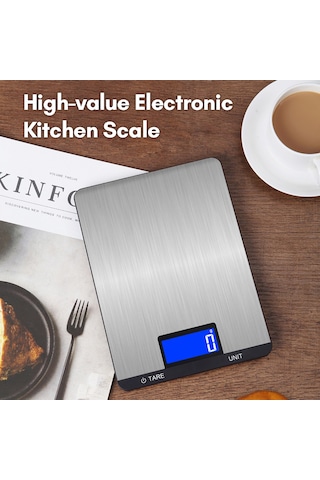 Hangfox Dijital Mutfak Terazi, 10kg Hassas Ölçüm, 7 Birim Seçeneği, Lcd Ekran, Dokunmatik Tuş, Usb Şarjlı, Paslanmaz Çelik Yüzey Siyah