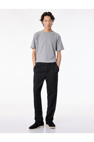 Koton Kısa Kollu Dokulu Bisiklet Yaka Slim Fit Tişört Gri 6sam10098mk