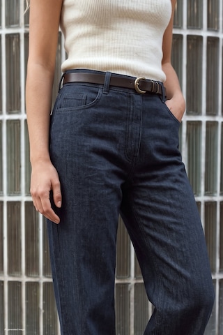 Sateen Kemerli Denim Görünümlü Pantolon - Lacivert-137941