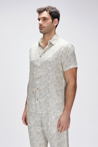 Merle Beyaz Kısa Kollu Baskılı Erkek Gömlek Beyaz